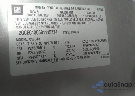 2008 Chevrolet Silverado 1500 Lt1 из США, поврежденный, VIN 2GCEC13C681115324